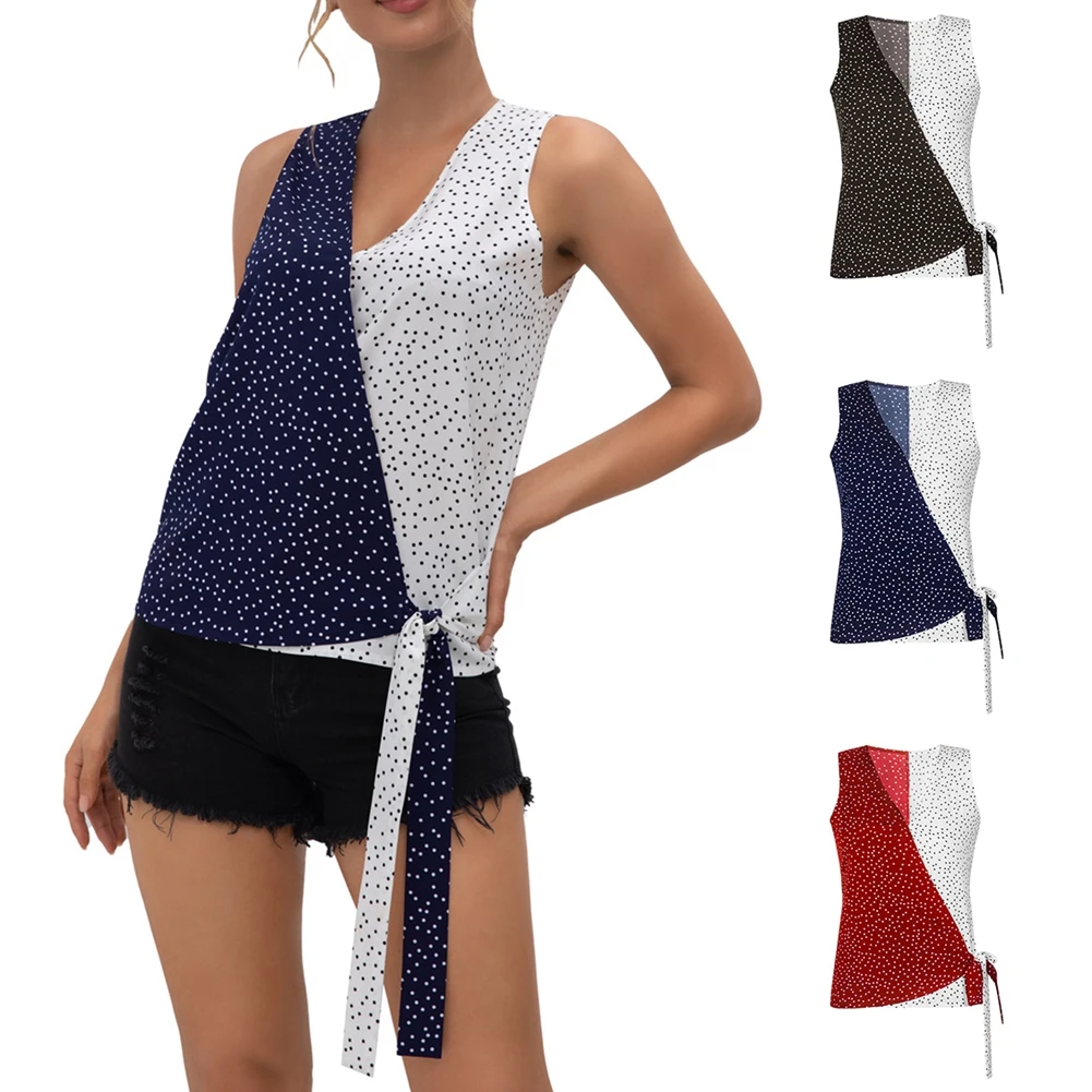 

Summer Sleeveless Tee Fashion Two-color Patchwork Vest Women Summer Camisole
