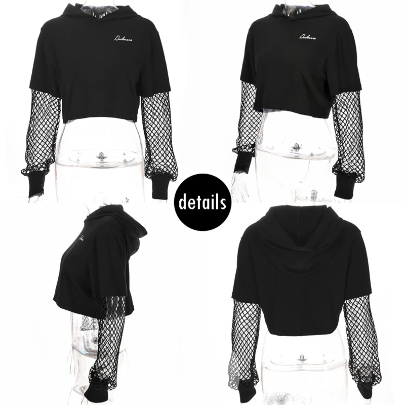 Толстовка Женская с длинным рукавом Модный черный джемпер в стиле пэчворк