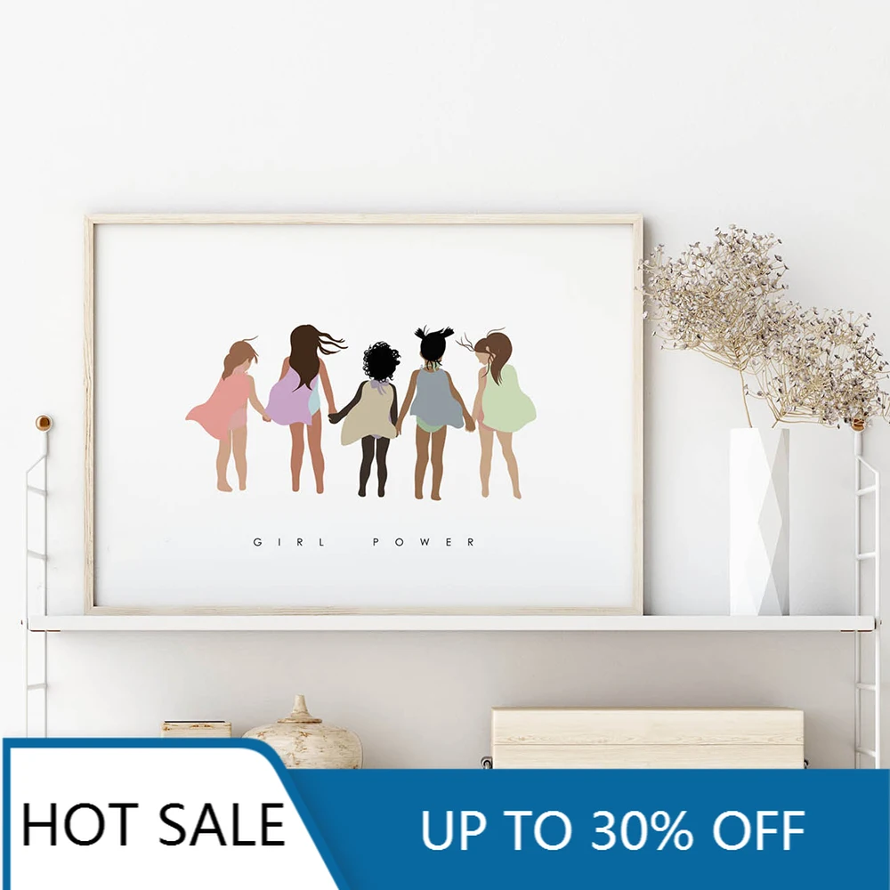 Плакат феминистский маленькая девочка сила настенное искусство Картина на