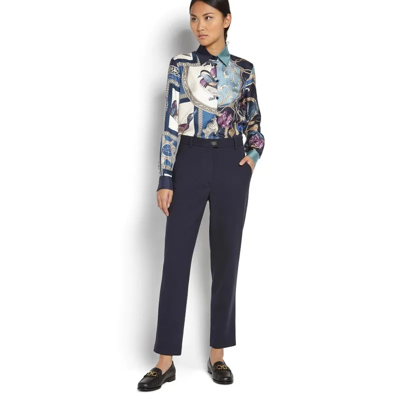 New  Chinese women s silk blouse autumn new printing mulberry silk shirt loose long sleeved shirt