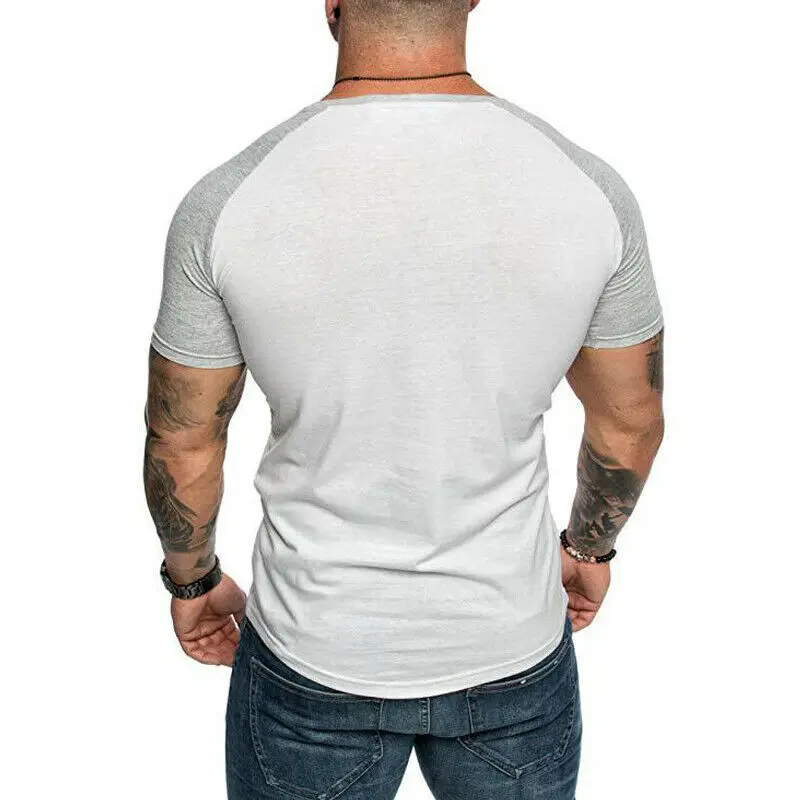 Мужская облегающая футболка 2021 летний свитшот Однотонная с круглым вырезом для