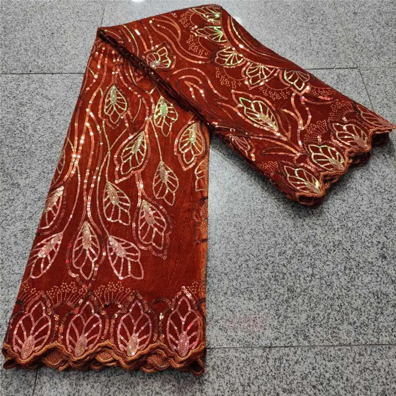 

African sequins Lace Fabric 2021 High Quality Lace French Net Embroidery purple/gold Velvet Fabrics For Nigerian Party Dress