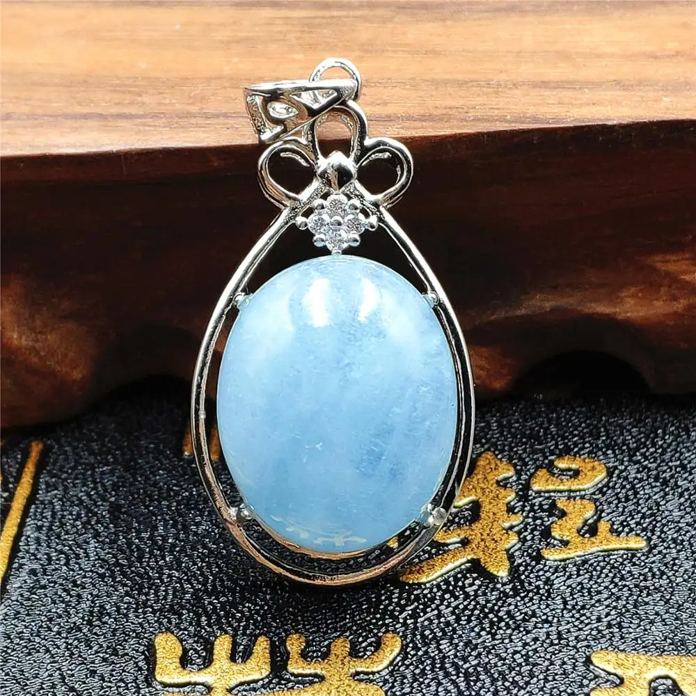Подвеска из натурального синего аквамарина Женское и мужское ожерелье серебра 925