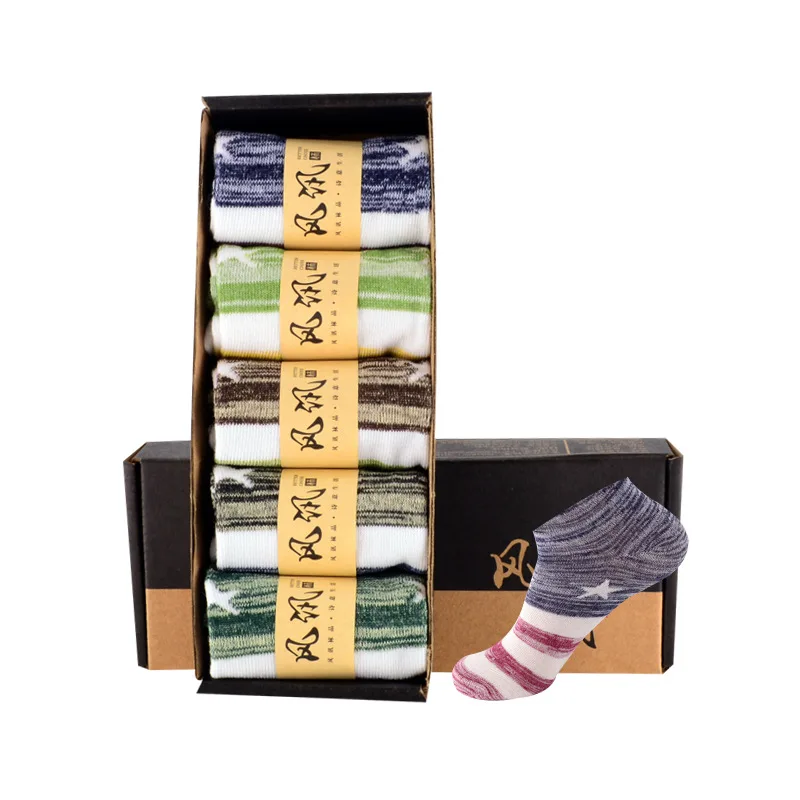 5 пар/компл. Для мужчин Носки Весна/Лето Британский Стиль Винтаж в полоску и с