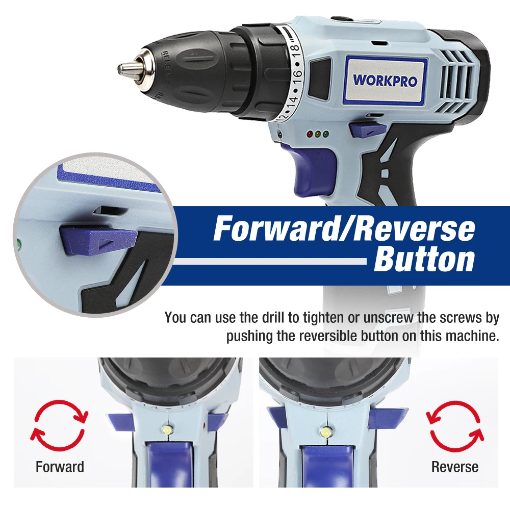 WORKPRO 12V Аккумуляторная дрель электрическая отвертка Мини Беспроводной Мощность