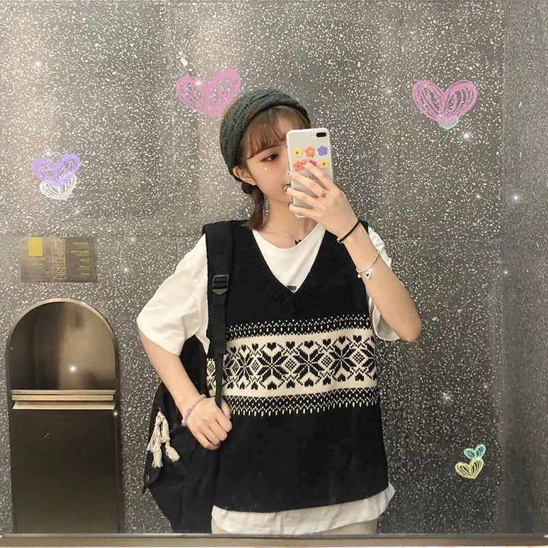 Женский вязаный жилет в стиле ретро с v-образным вырезом Свободный без рукавов