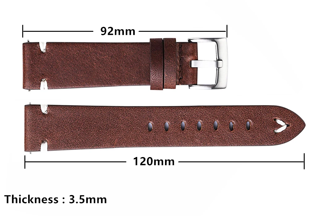 Leather Watchband 18mm 20mm 22mm Oil Wax Genuine Watch Straps Red Brown Handmade s Quick Release Cowhide Bracelet For Gear S3