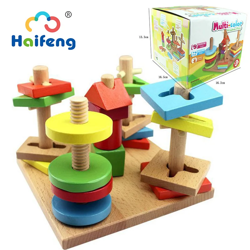 

Деревянные геометрические блоки Монтессори, игрушки-гнезда, Детская развивающая игрушка, геометрическая форма, креативные игрушки, подаро...