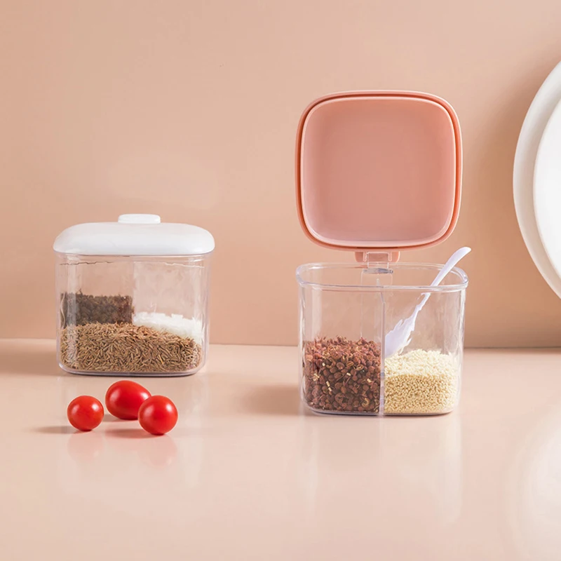 

2/3/4 Grids Spice Jar Spices Box Container With Lid Spoon Salt Shaker Can Seasoning Container Jar Box Kitchen Storage Bottles
