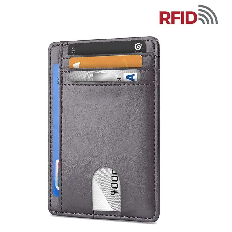 Тонкий кожаный кошелек с блокировкой RFID минималистичный для кредитных карт