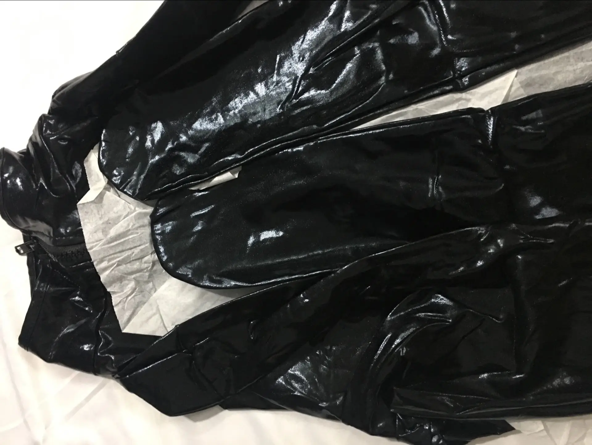 Plus Size Faux Leather Exotic Sexy Lingerie Female Bodysuit Zipper Open Crotch Jumpsuit Clubwear DS Crotchless Latex Catsuit