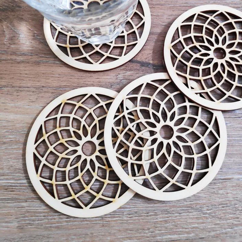 

Flower Of Life Cut out Wooden Spiritual Coasters Water Harmoniser Spiritual Wooden Beverage Beermat Wood Gift