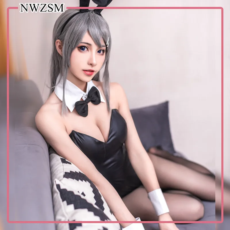 

Sexy Cute Bunny Girl Cosplay Jumpsuit Anime Sakurajima Mai Bunny Girl Senpai Cosplay Costume Faux Leather Woman Rabbit Costumes