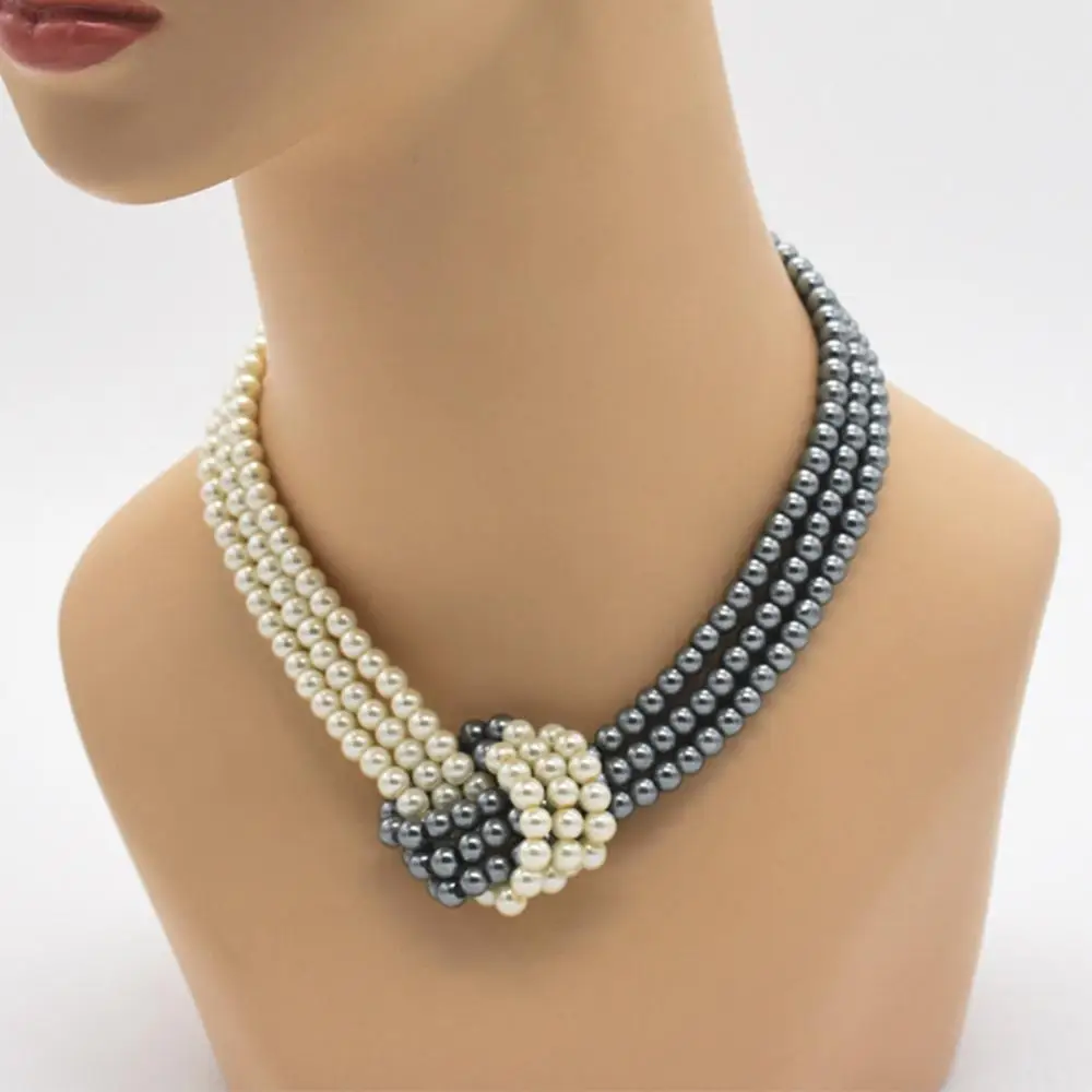 Women's Pearl Short Necklace Independent Original Black and White Two-Color Female Clothing Wild Jewelry | Украшения и