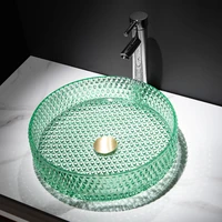 zq round glass table basin bathroom home washbasin pool crystal color wash basin creative