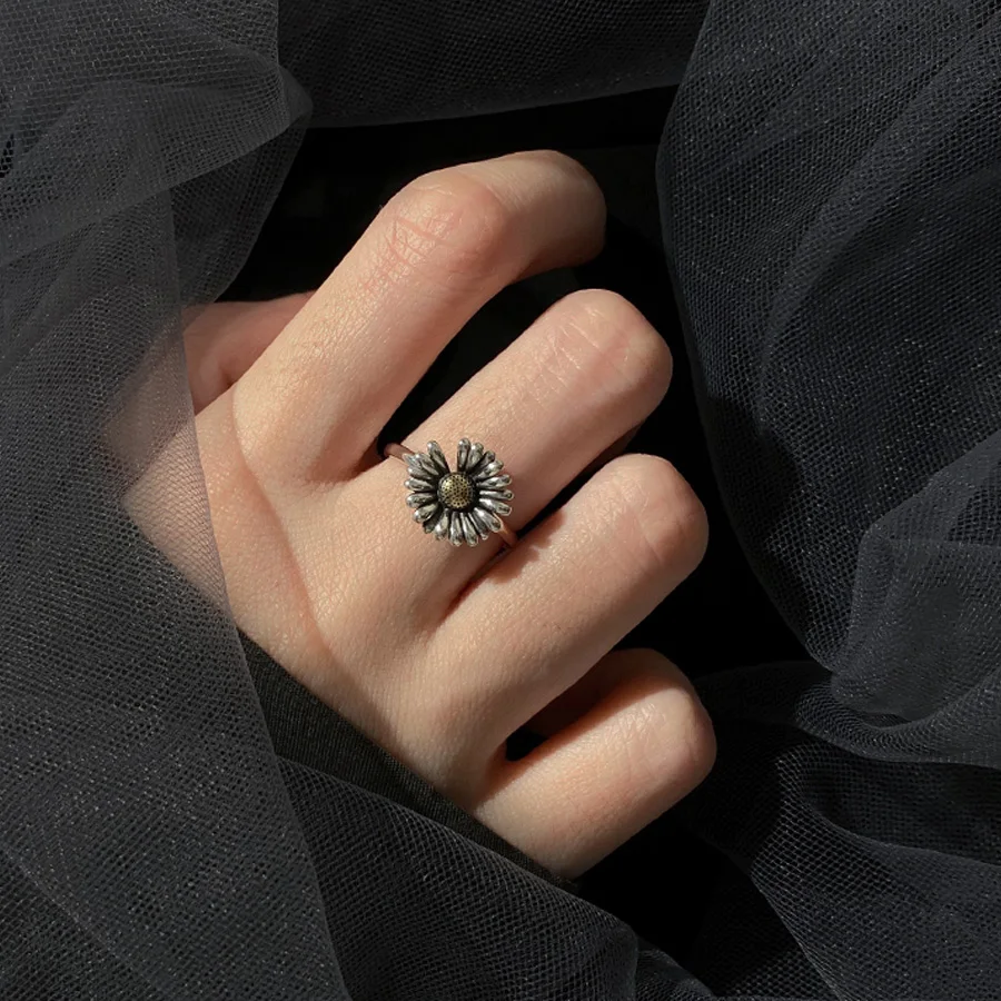 925 чистого серебра кольцо с маргариткой для женщин небольшой толпы чувство