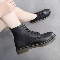 2021 new leather lychee print martin boots womens top leather soft cowhide ankle boots british motorcycle boots