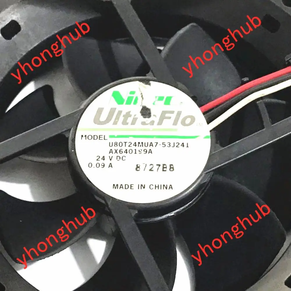 Nidec U80T24MUA7-53J241 AX640199C DC 24V 0.09A 80x80x25 мм 3-Провода Сервер вентилятор охлаждения |