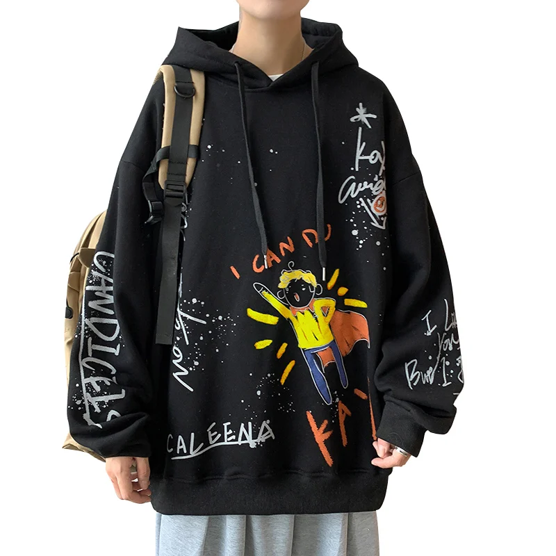 

BM Korean Graffiti Print Hoodie Kpop Couple Clothes Plus Size Tops 5XL Autumn Long Sleeves Oversize Sweatshirt Streetwear