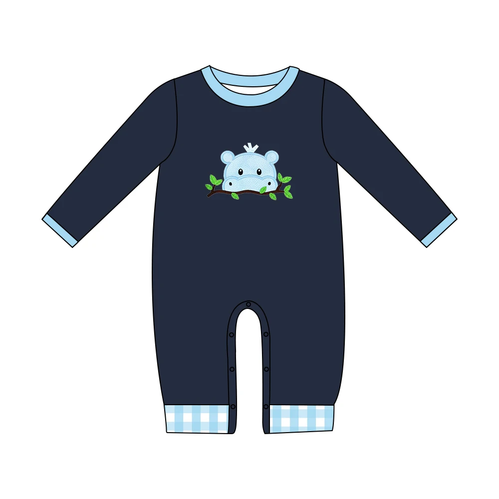 

Four Seasons Unisex Newborn Baby Boutique Clothes Navy Color Kids Cotton Rompers Toddler Infant Long Sleeve Jumpsuit 0-3T
