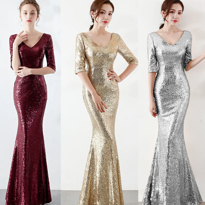 Длинное платье макси в стиле знаменитостей золотистого и серебристого цветов с