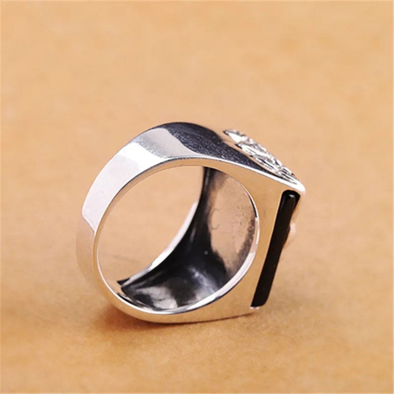 Sterling Vintage Men's Rings Natural Black Tiger Shape Pattern Design Male With Stones Turkey Jewelry Gift | Украшения и
