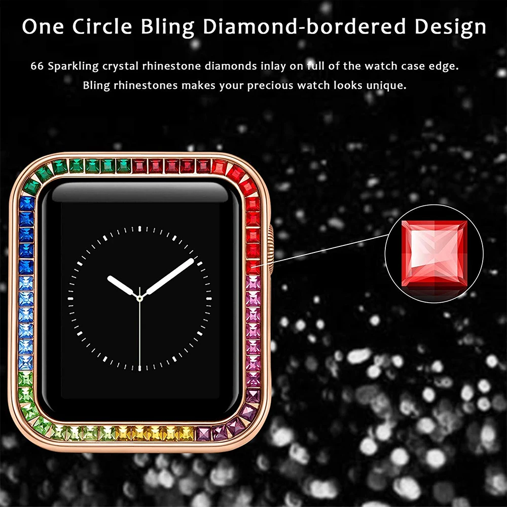 Luxury Zircons Diamond Cover for Apple Watch 6 5 4 40mm 44mm Womens Jewelry Protective Case for iWatch Series 6 SE 3 42mm 38mm