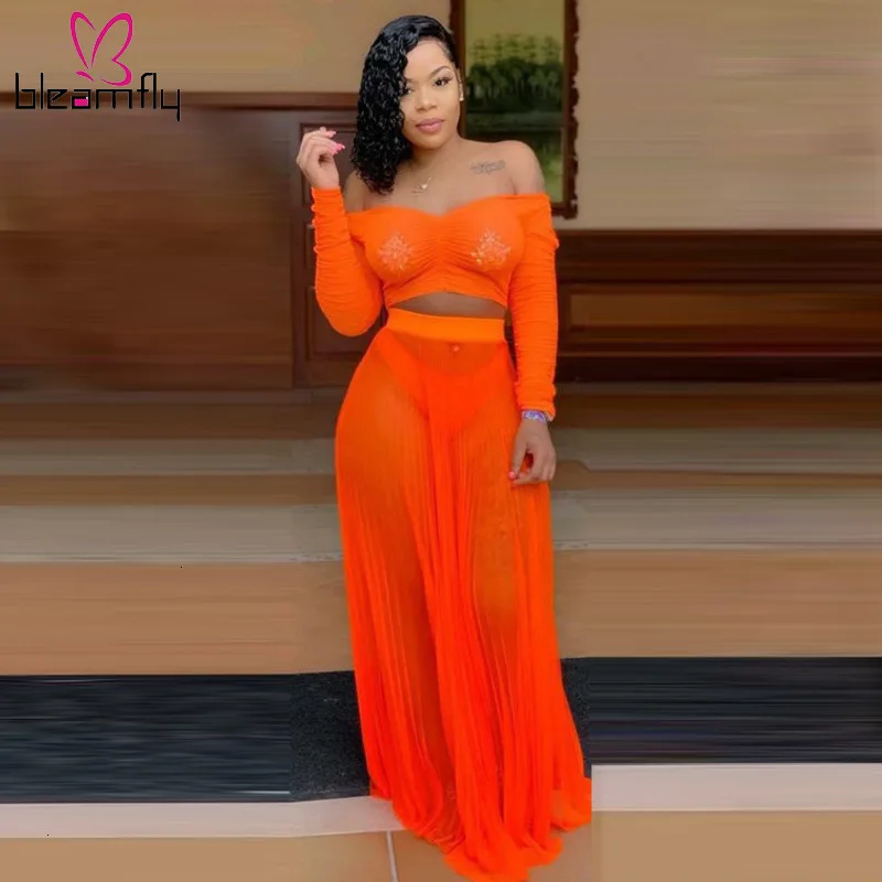 Неоновый оранжевый сексуальный комплект одежды из 2 предметов для женщин