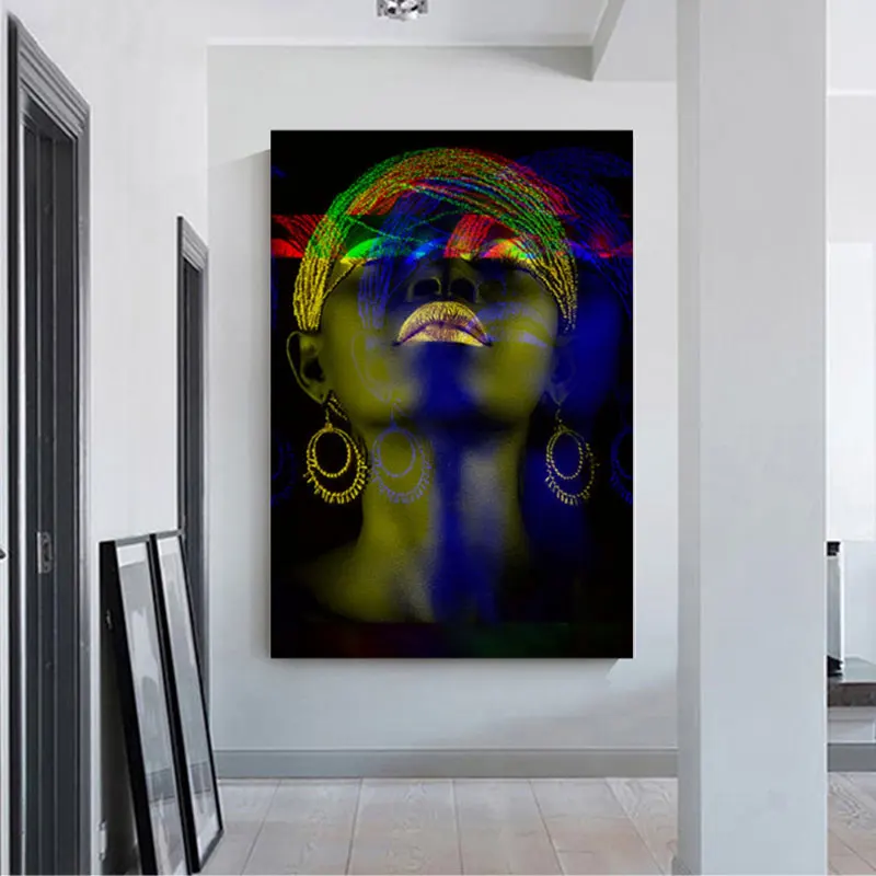 

Scandinavian Decorative Paintings African Art Black and Gold Woman Canvas Painting Light Luxury Figure Posters Wall Art Pictures