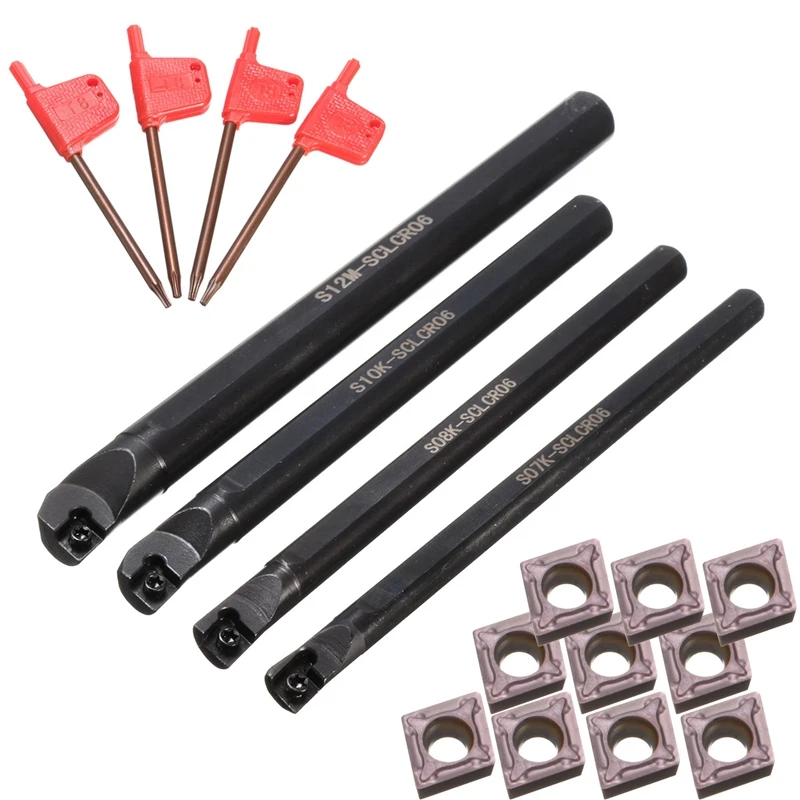 

4 Set Of 7/8/10/12Mm Sclcr Lathe Boring Bar Tool Holder+10Pcs Ccmt 0602 Inserts