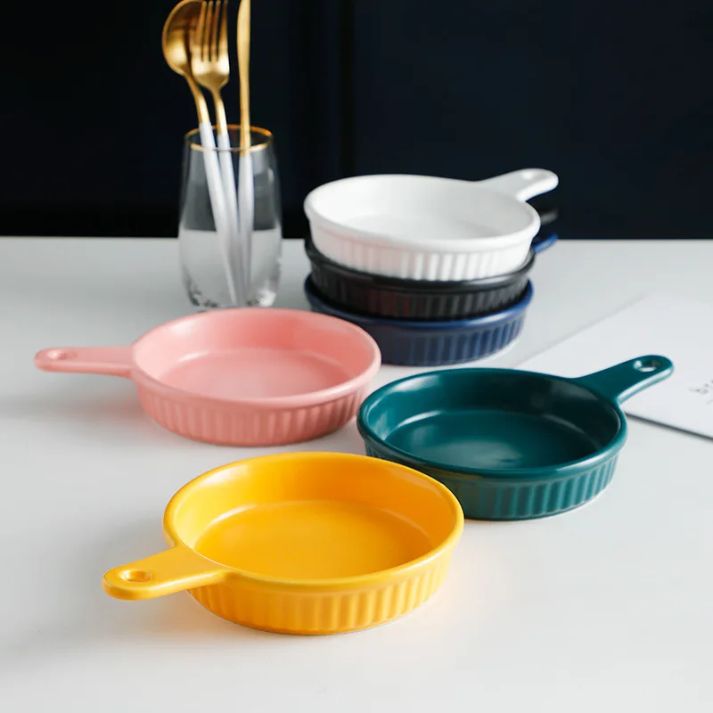 

New Design Brief Style Pan With Handle Nordic Home Cheese Baking Pan Bakeware Steak Noodles Pan Tableware Can Put In The Oven