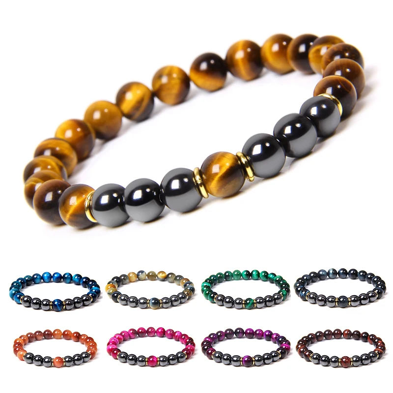 Высококачественный Браслет из камня тигровый глаз с бусинами браслет