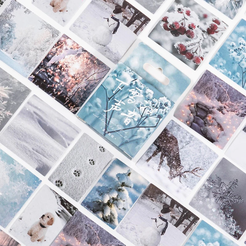 

46 pcs Snowing Sound Boxed Stickers Aesthetic Scenery Elk Bullet Journaling Accessories Hand Account Material Sealing Stickers