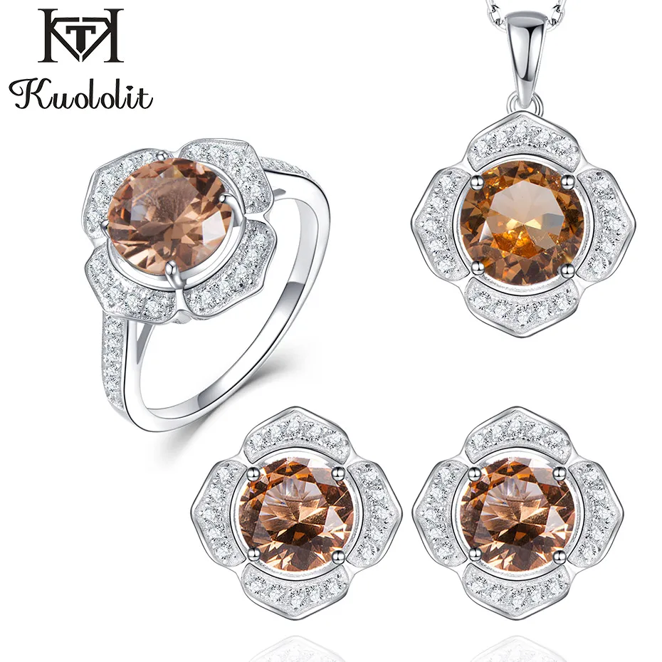 Женские Ювелирные наборы с драгоценным камнем kuoolit кольцо и сережки из