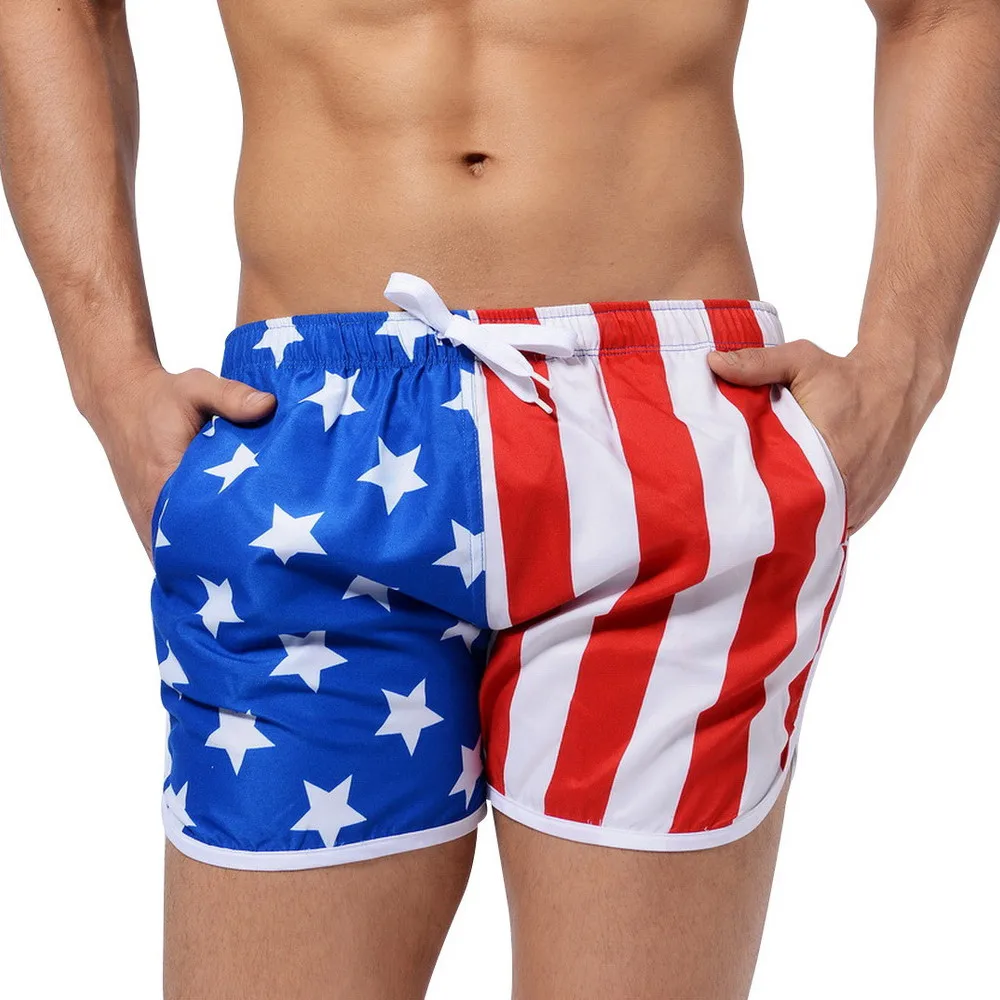 

Men Beachwear Swim Briefs Striped Swimsuits Shorts Bermuda Surf Board Sports Wear Gay Swimwear Swimming Trunks