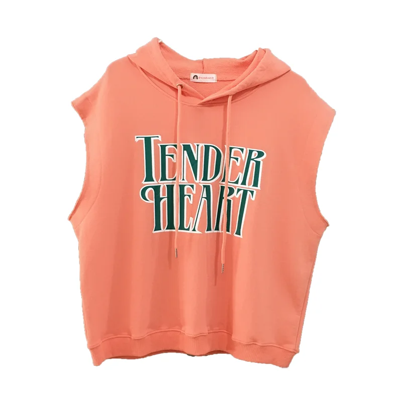 

Autumn Korean Simple Korean Style Loose Large Size Cotton Wool Coil Printed Letter Sleeveless Vest for Women Hooded Waistcoat