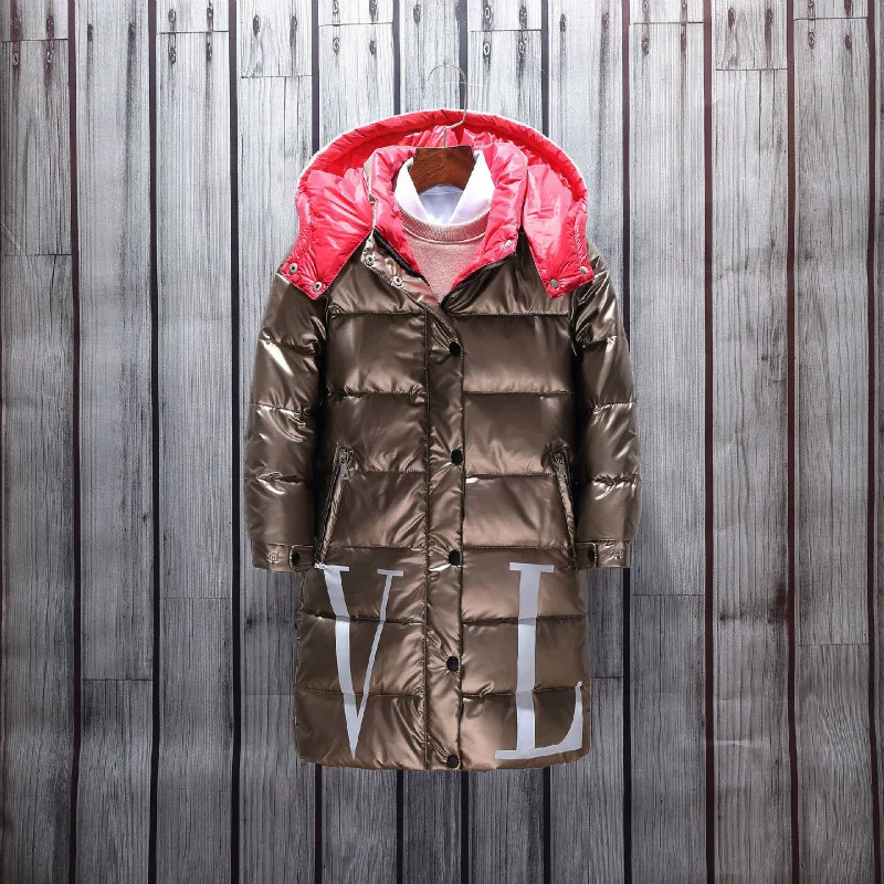 Новый Яркий Детский пуховик с длинным толстым меховым воротником и корейским