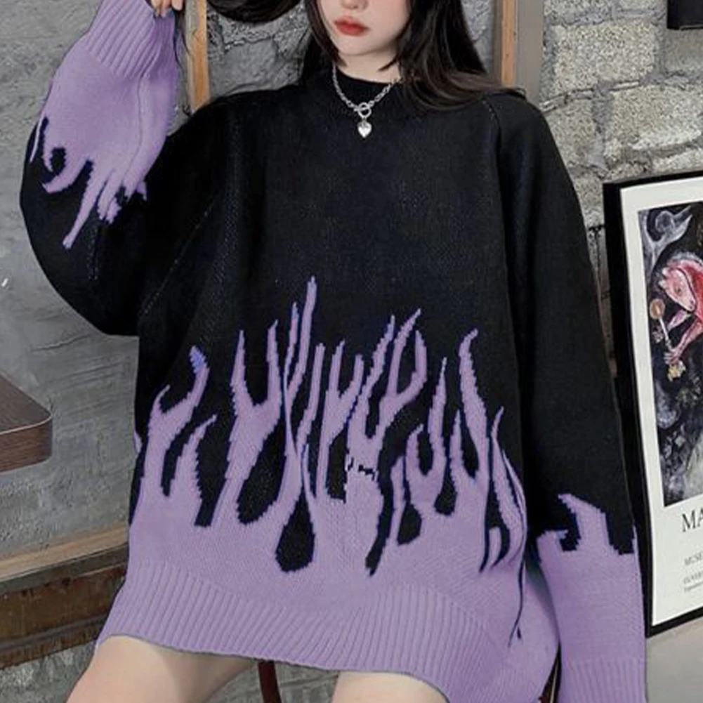Новинка 2021 свитер YiYiMiYu Женский жаккардовый в стиле хип-хоп с принтом пламени