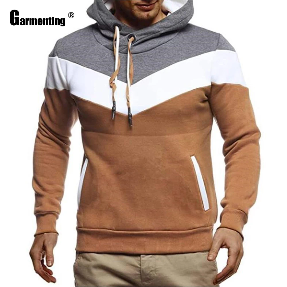 

Garmenting Mens Hoodie 2021 Autumn New Patchwork Casual Hooded Pocket Sweatshirts Top Pullovers Winter Fleece Clothes Man 3XL