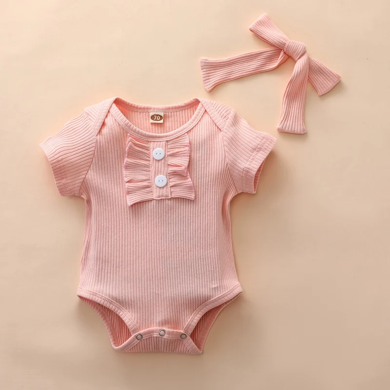 

Summer Newborn Infant Baby Girls Clothes Short Sleeve Baby Rompers Kids Jumpsuit Headband 2Pcs Outfits Toddler Clothes
