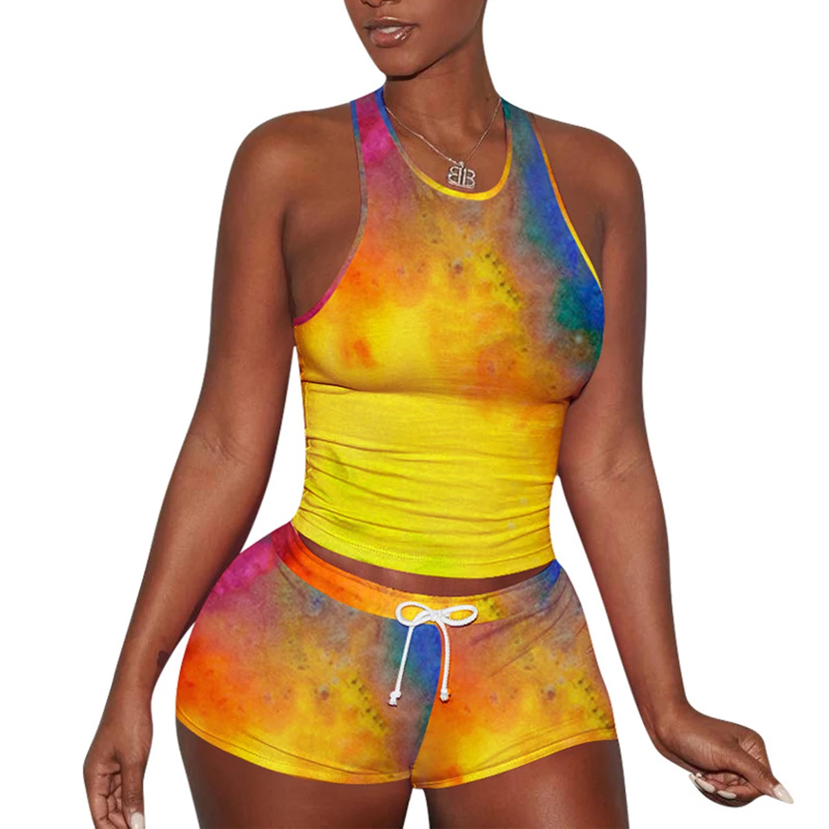 

Two Piece Set Summer Women Tie Dye Print T-Shirt and Shorts Two Piece Set Outfit Sweatsuits For Women Clothing Set Streetwear