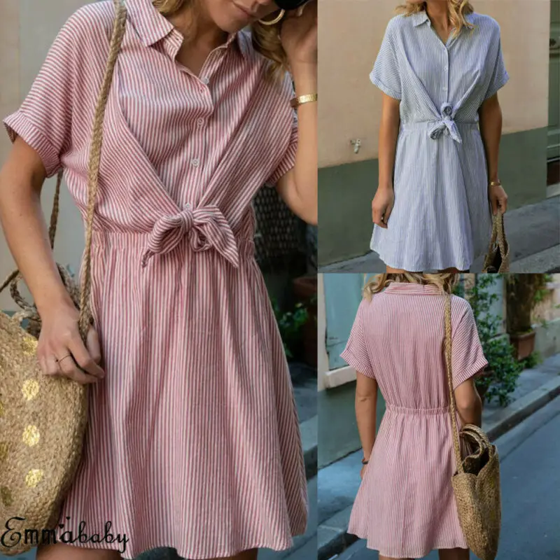 Женское платье с коротким рукавом бандаж на пуговицах летнее повседневное