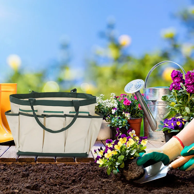 

Garden Tote Multi Pocket Tool Organizer Plant Tools Holder Bag with 8 Pouches for Outdoor Heavy Duty SLC88