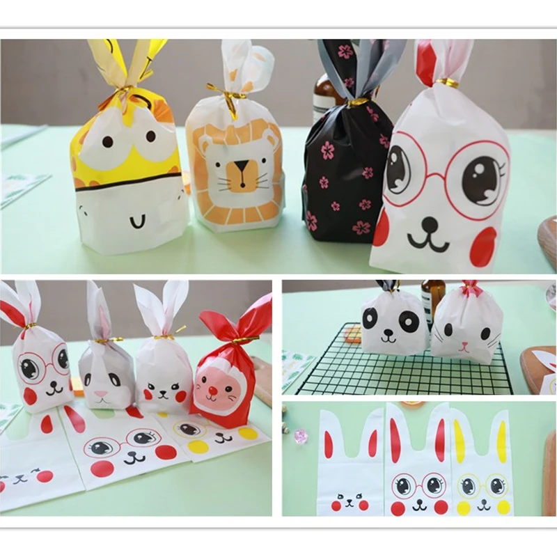 50 шт./упак. милые пакеты для конфет с заячьими ушками печенья и пластиковые