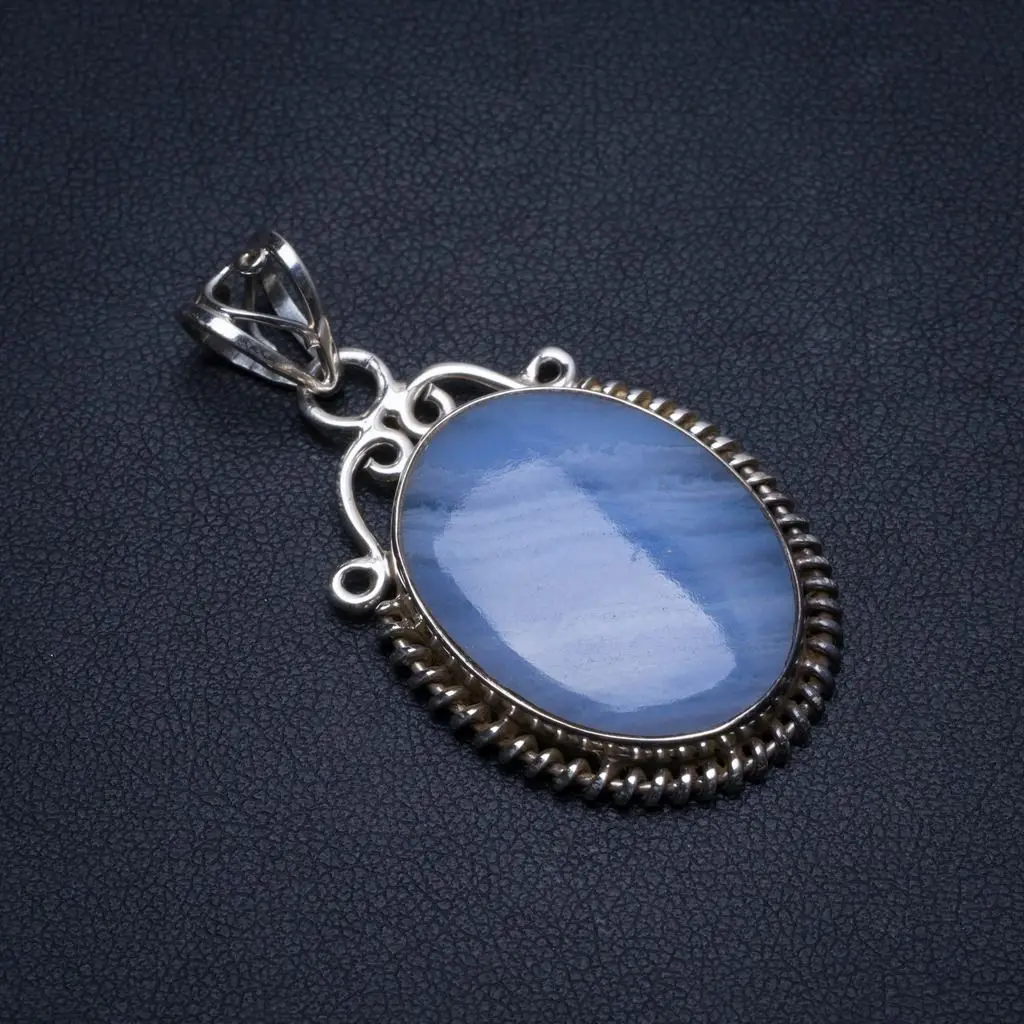 Натуральный голубой кружевной Агат ручной работы уникальный кулон из