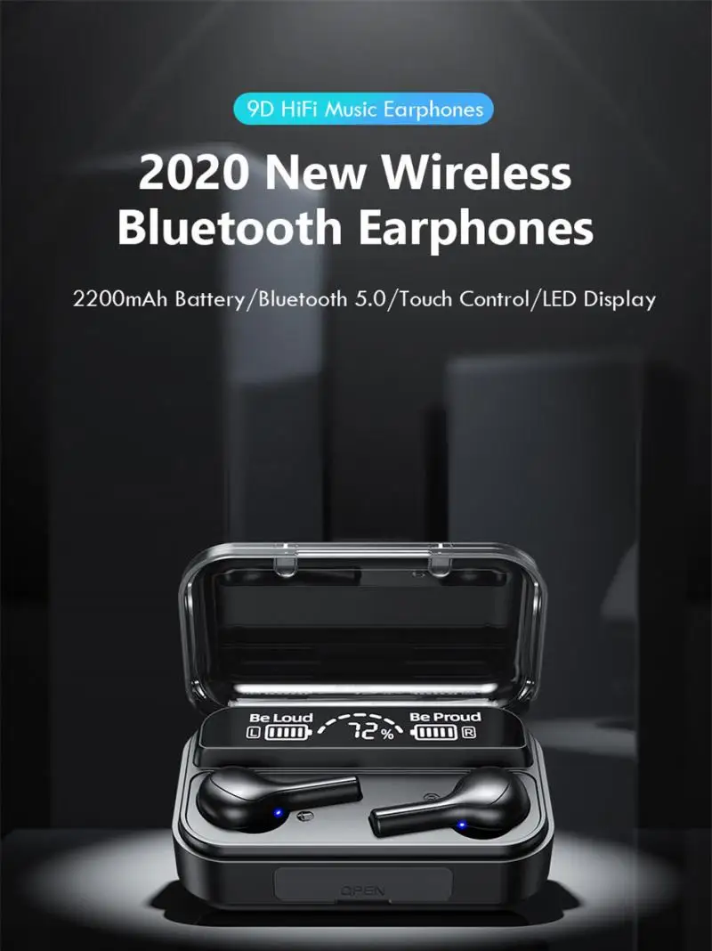 TWS 278 Bluetooth Wireless Headphones LED Power Display Waterproof Touch Control Stereo Earphone 2200mAh Charging Box