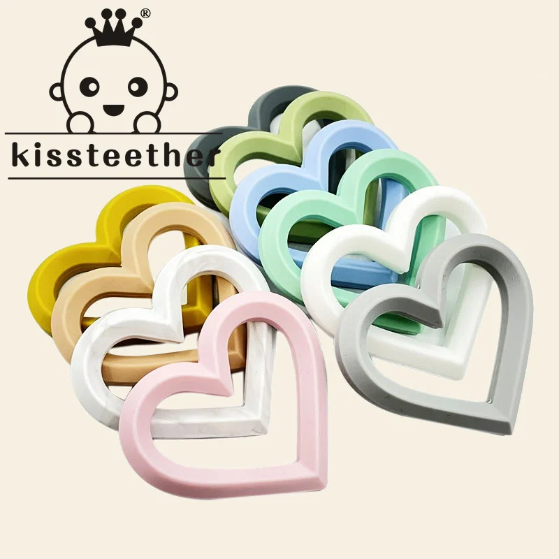 Kissteether-Cuentas de silicona con forma de coraz&oacute;n para beb&eacute;, collar mordedor, sin BPA, de grado alimenticio, accesorios para fabricaci&oacute;n de joyas-0