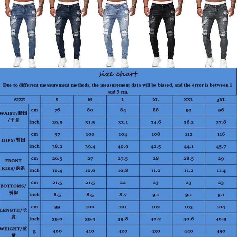 

Mens Ripped Skinny Jeans Blue Slim Fit Hole Pencil Pants Biker Casual Trousers Streetwear 2021 High Quality Denim Man Clothing