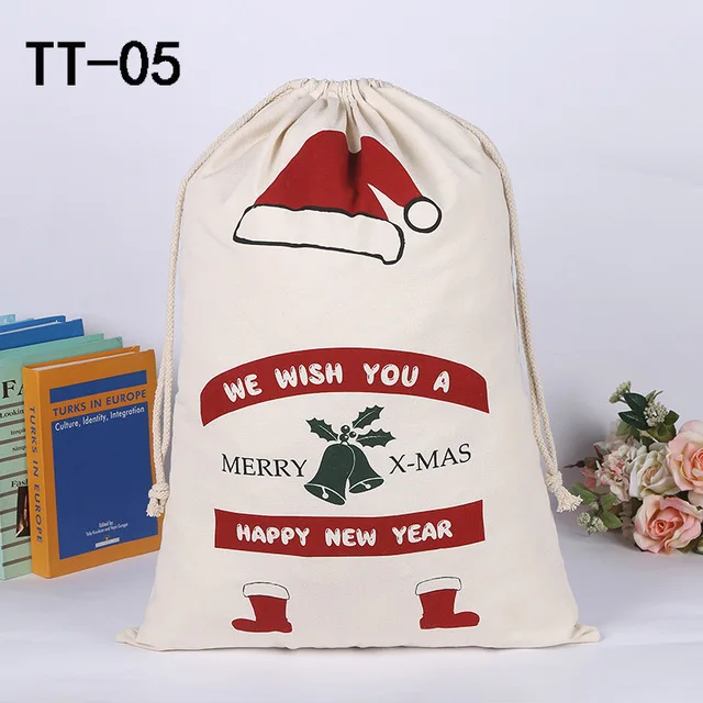 1 шт. Санта Рождественский подарок шнурок холст мешок большой Клаус Подарочный
