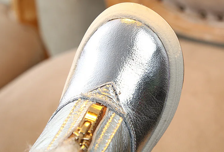 Глянцевые зимние ботинки для маленьких девочек плюшевые из натуральной кожи